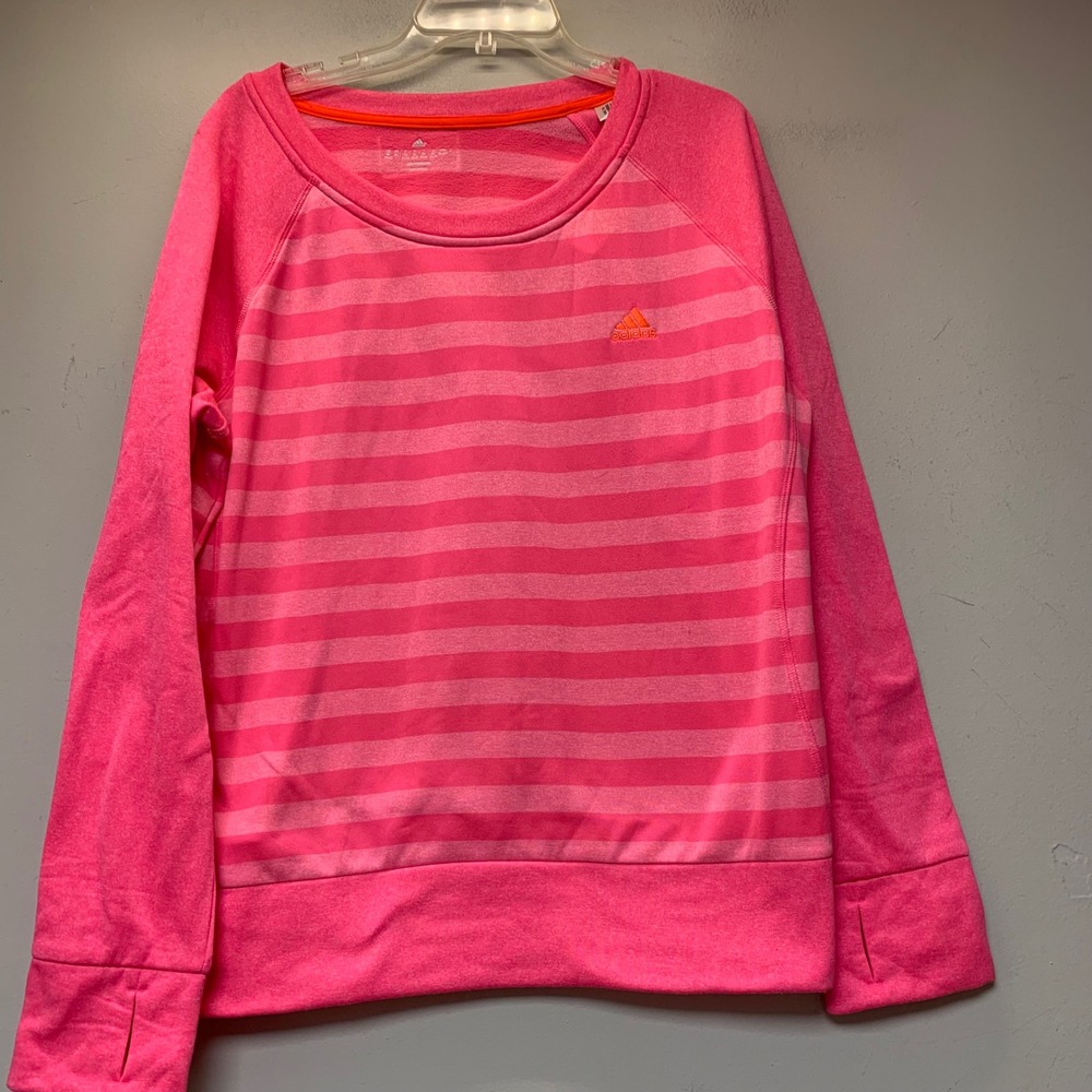 Adidas Ultimate Fleece Crew Women XL Pink Striped NWT Climawarm M60923